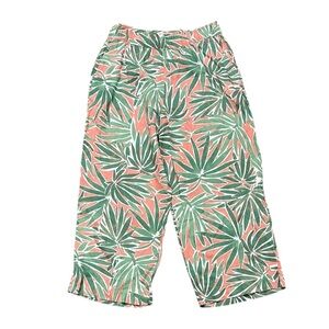Sigrid Olsen Linen Pants Woman’s Size Large Coral Palm Leaves Cropped Pockets